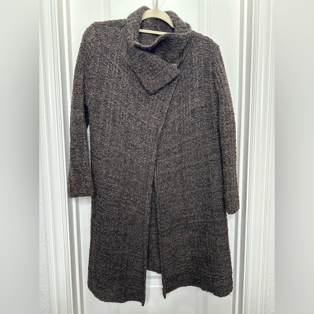 Eileen Fisher Mock Neck sweater cape / coat Chocolate Brown‎ Wool Alpaca XSmall